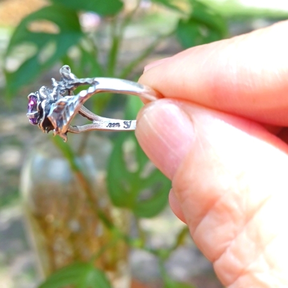 Womans Sterling Silver Celtic 1 Carat Amethyst Tublar Rose Purple Ring 6.5 - Picture 6 of 8